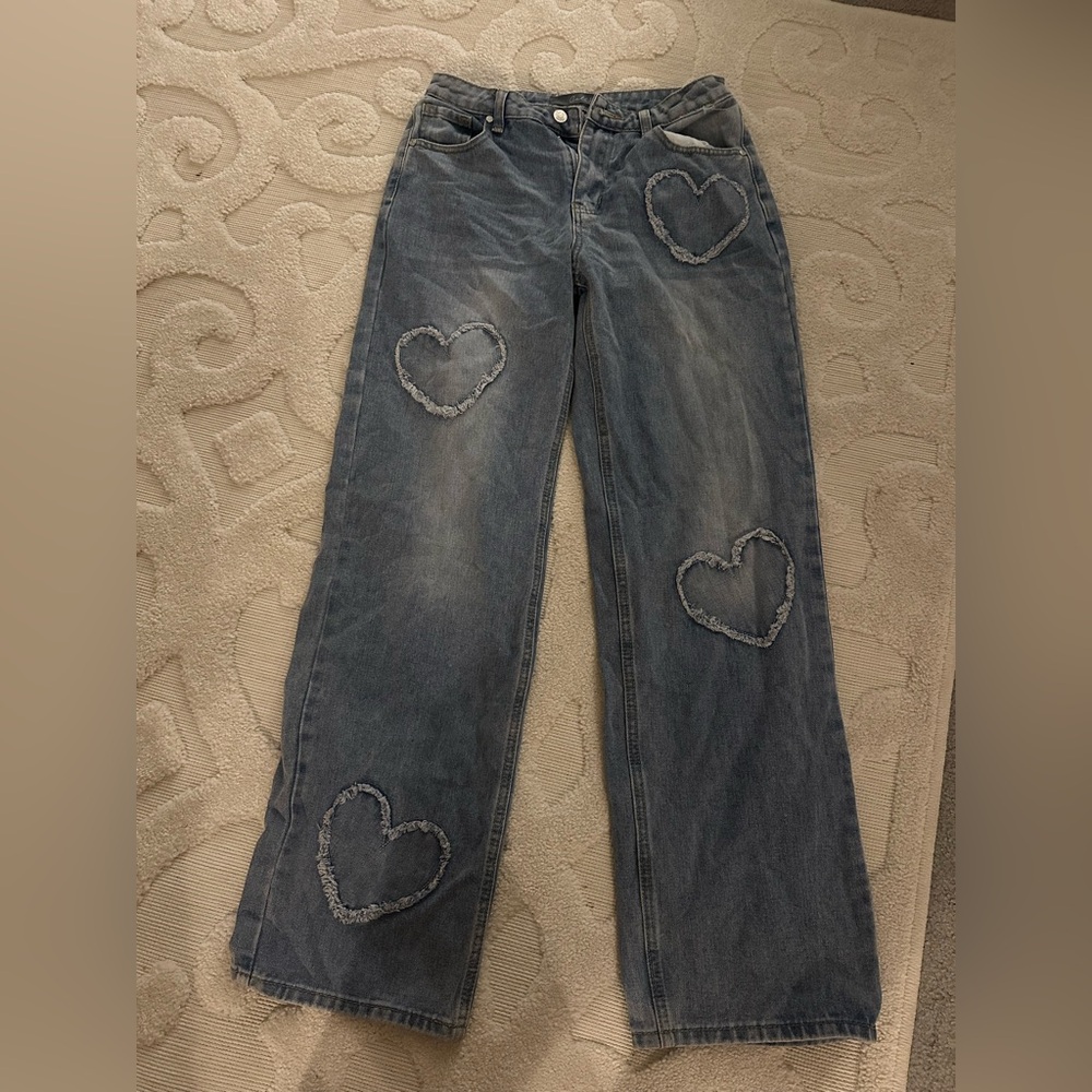 Heart Embellished Blue Jeans